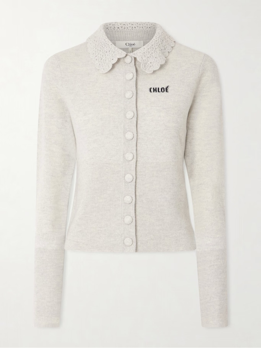 ✨ CHLOE Crochet-trimmed logo-detailed wool cardigan $1,290